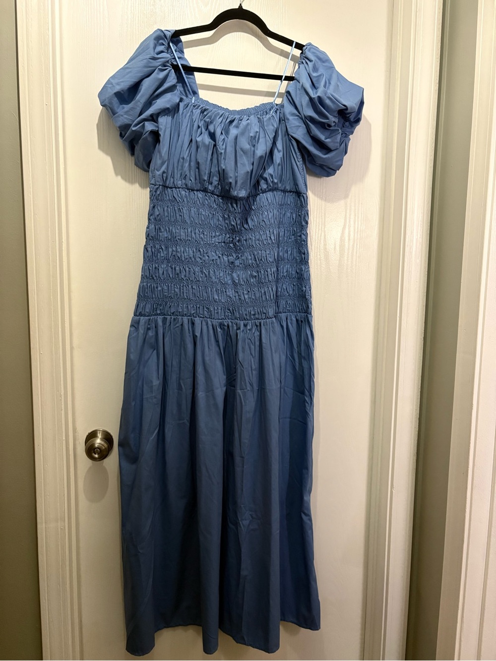 Abercrombie & Fitch Blue Puff-Sleeve Smocked Maxi Dress, XL NEW W/Tags